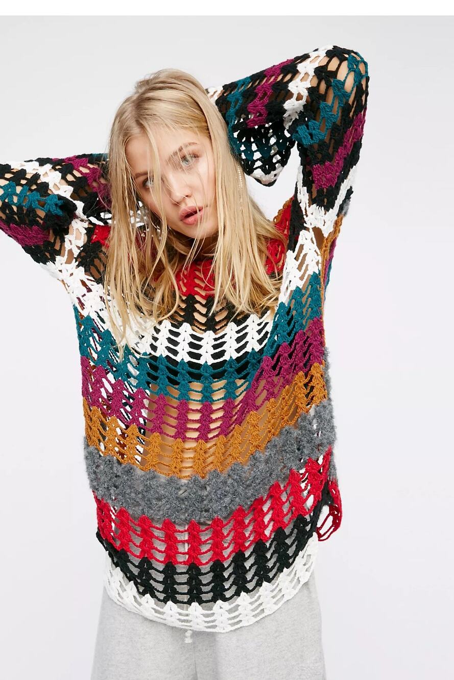 Free People Chasing Rainbows Tunic Sweater Size XS Open Knit Oversized Boho Top